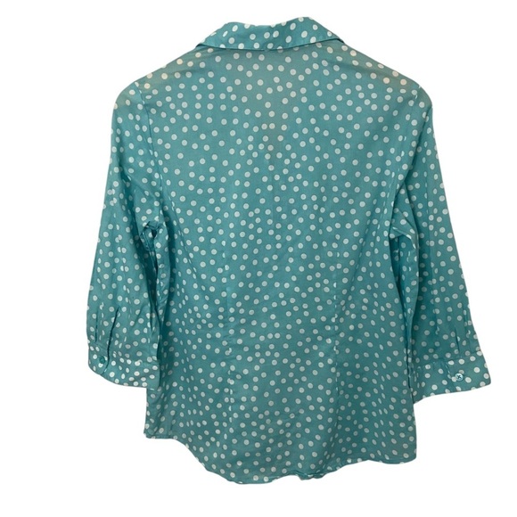 Coldwater Creek No Iron Aqua Blue Polka Dot Button Up 100% Cotton Sz S/8 - Picture 7 of 7
